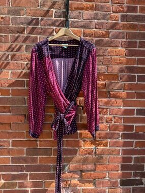 Anthropologie Maeve Navy, Purple, Pink Boho Patterned Wrap Blouse